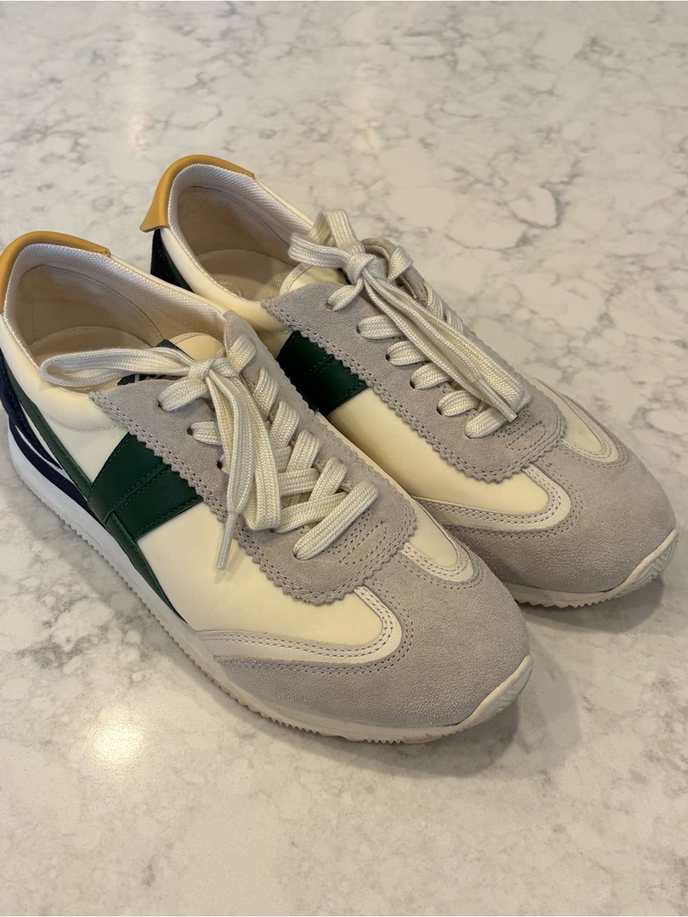 Tory Burch Cream, Gray & Green Retro Runner Sneakers
